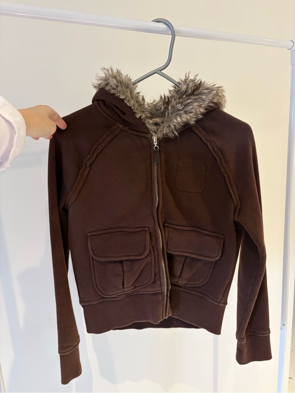 Brown fur lined zip up hoodie